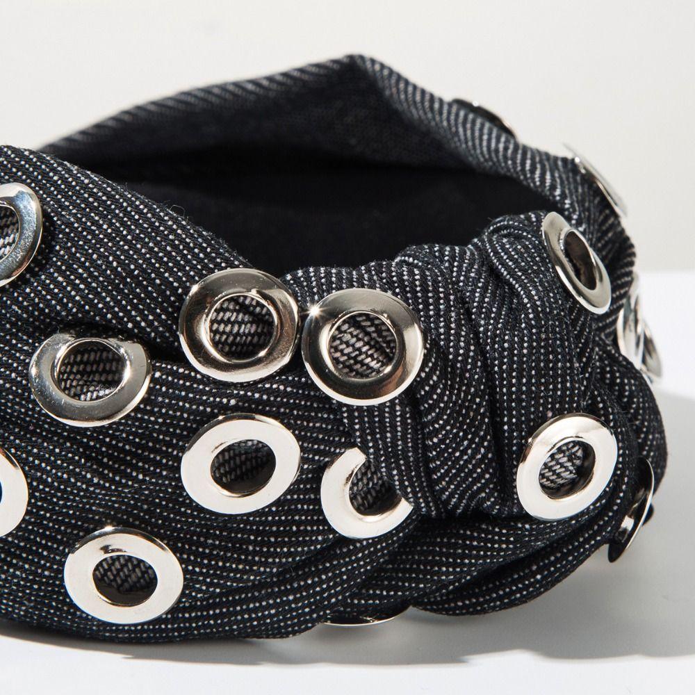 Y2K Denim Headband Wide Hollowed Out Eyelets Headband Hair Accessories Punk Hairband  Party