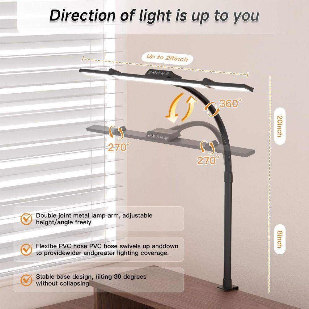 Plastic USB Table Light 3 Heads 360° Adjustable Folding Arm Lamp Clip On Design 10 Brightness Levels LED Strip Light