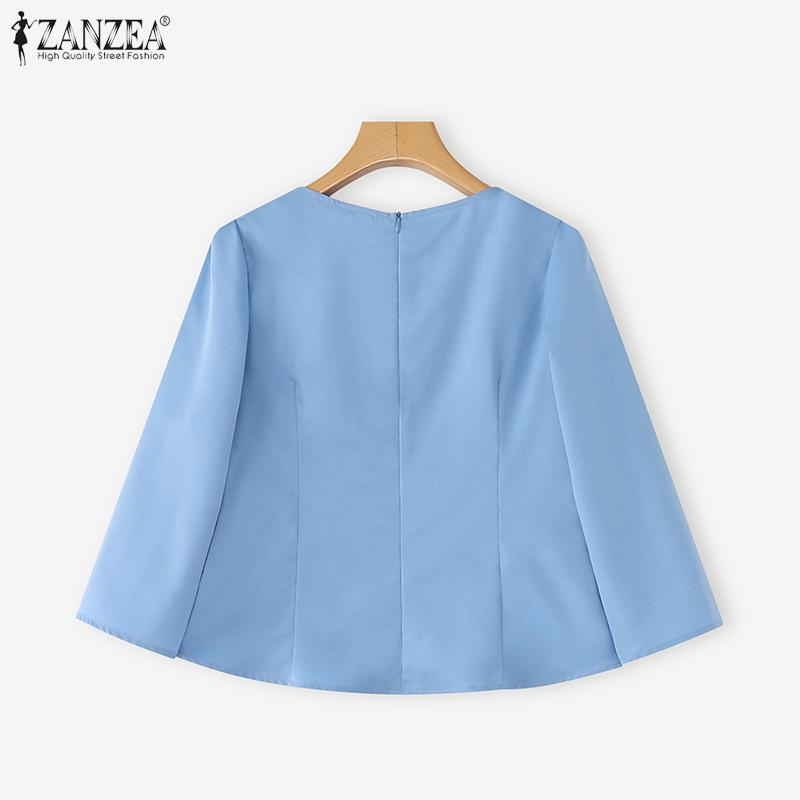 ZANZEA Women Casual Crpchet Patchwork Round Neck Summer Short Sleeve Blouse