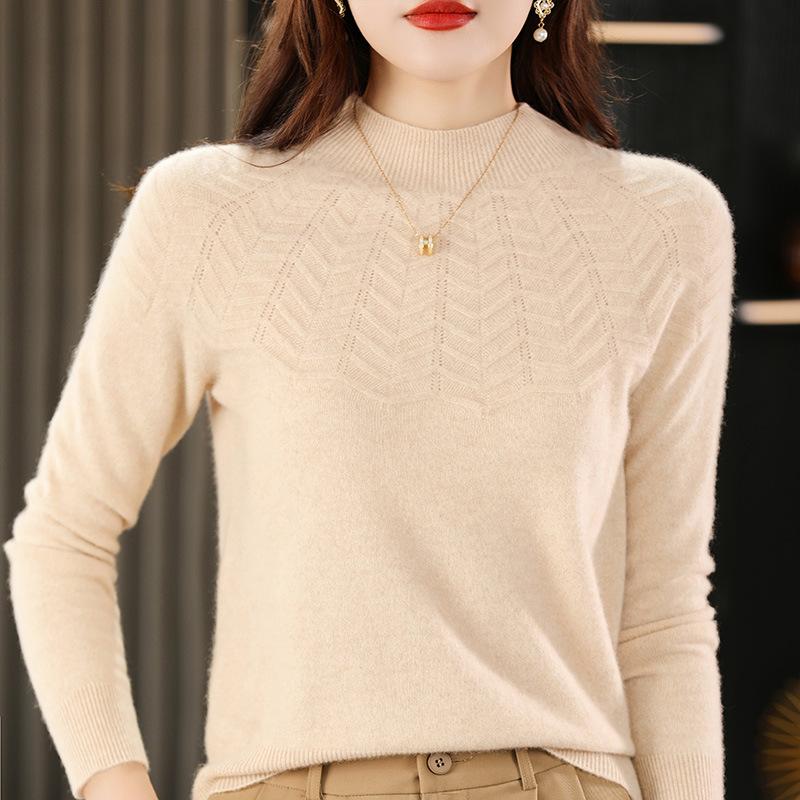 INDFS Women's Fashion Casual Fall Winter Solid Color Print Long Sleeve Half Turtleneck Sweaters