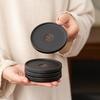 Black Pottery Fu Character Coaster Ceramic Teacup Pad Kung Fu Tea Set Accessories Anti-scalding and Heat Insulation Teacup Holder Retro