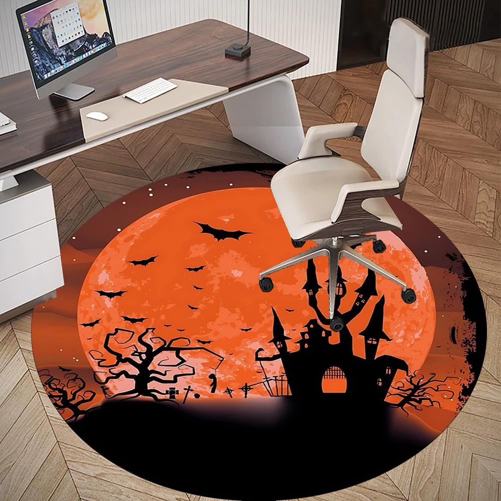 1pc Halloween Castle Round Chair mat Area Rug - Non-Slip, Floor Mat for Office, Bedroom, and Indoor Decor c1125489