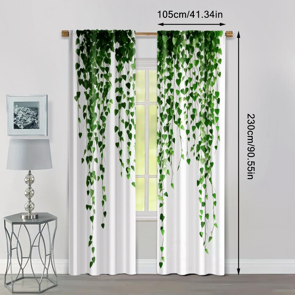2pcs, Pattern Curtains 2D Print Green Rattan Machine Washable (without Rod) Decorations Outdoor Ldeal for Living Room, Bedroom &
