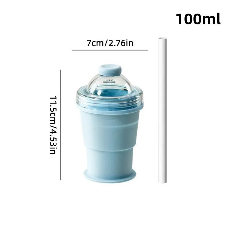 

Portable Foldable Ice Ball Cup with Built-in Straw Drink Cup Water Bottle Food-Grade Silicone Ice Maker Mold Summer Outdoor Cup S