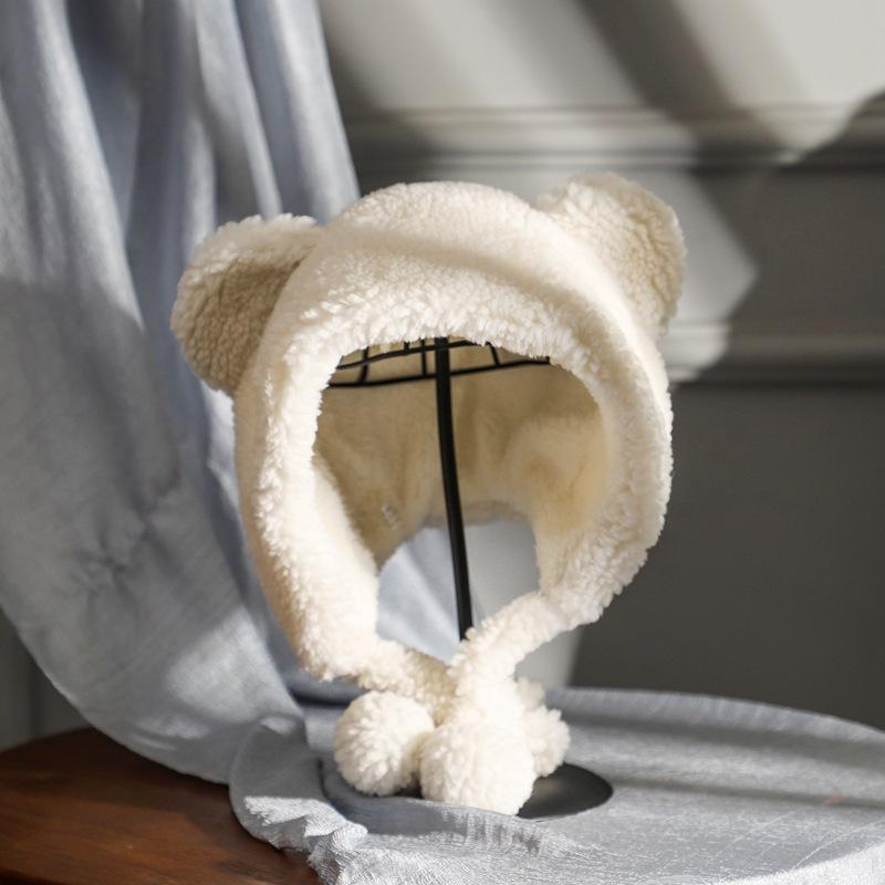 

JYL TS DIY Bear Ear Trapper Hat Women Winter Cute Japanese Warm Beanie Hat Faux Fur 1222Mao12936 класичні рожеве кольору