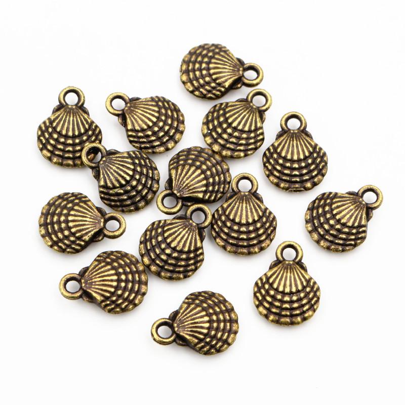 20pcs Charms double sided shell 13x10mm Antique Making pendant fit,Vintage Tibetan Silver Plated Bronze,DIY bracelet necklace