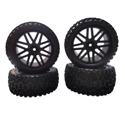 HOBBYPOWER 4-Piece Wheel Rim & Rubber Tire (Front & Rear) for 1/10 Scale RC Off-Road Cars & Buggies