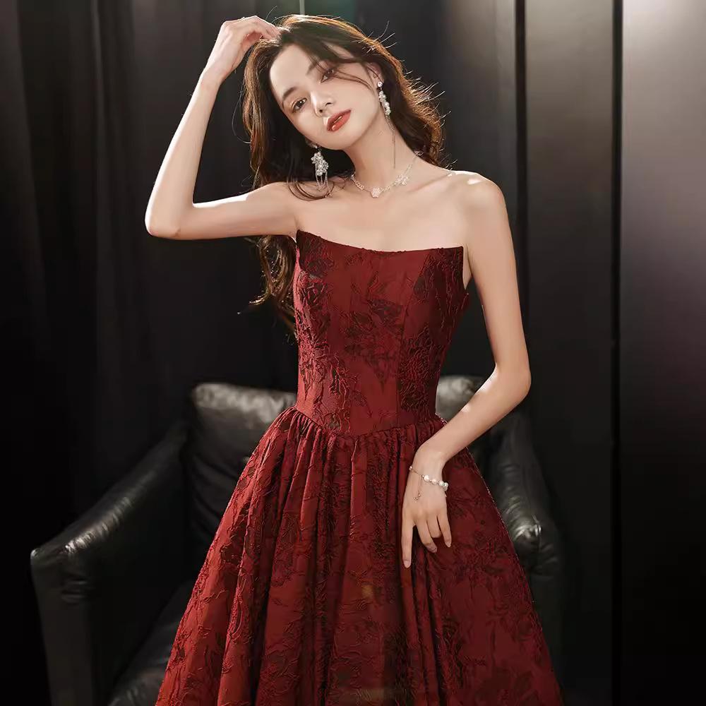 Tube Top Toast 1011 New Bride Wedding Engagement Burgundy Toast Banquet Annual Meeting Temperament Evening Dress