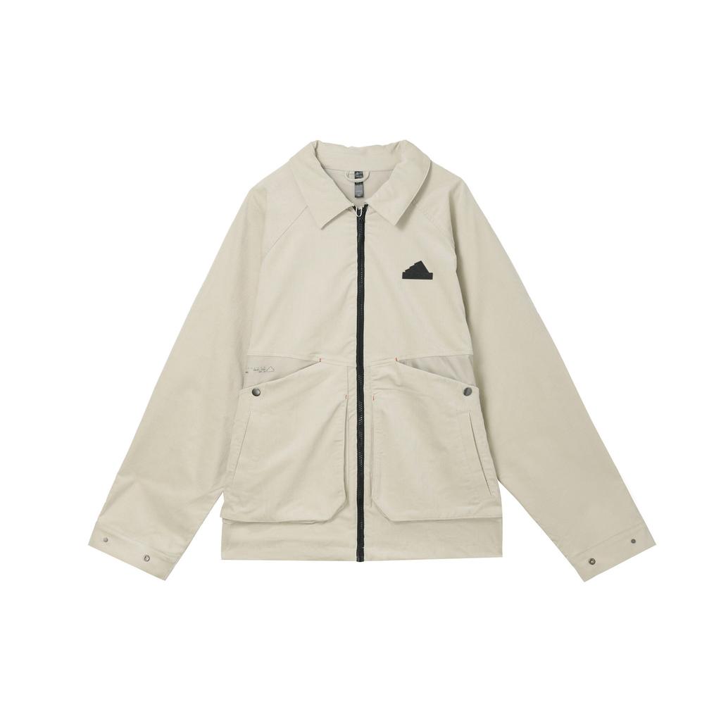 Adidas FW24 Tech Textured Series Logo Pattern Sports Casual Polo Jacket Men Jacket Sesame Earth-Grey JI8687