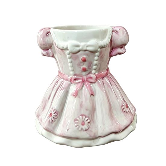 Bow Dress Pencil Cup, Ceramic Desk Organizer, Cute Makeup Brush Holder for Girls Room, Office Gift for Women