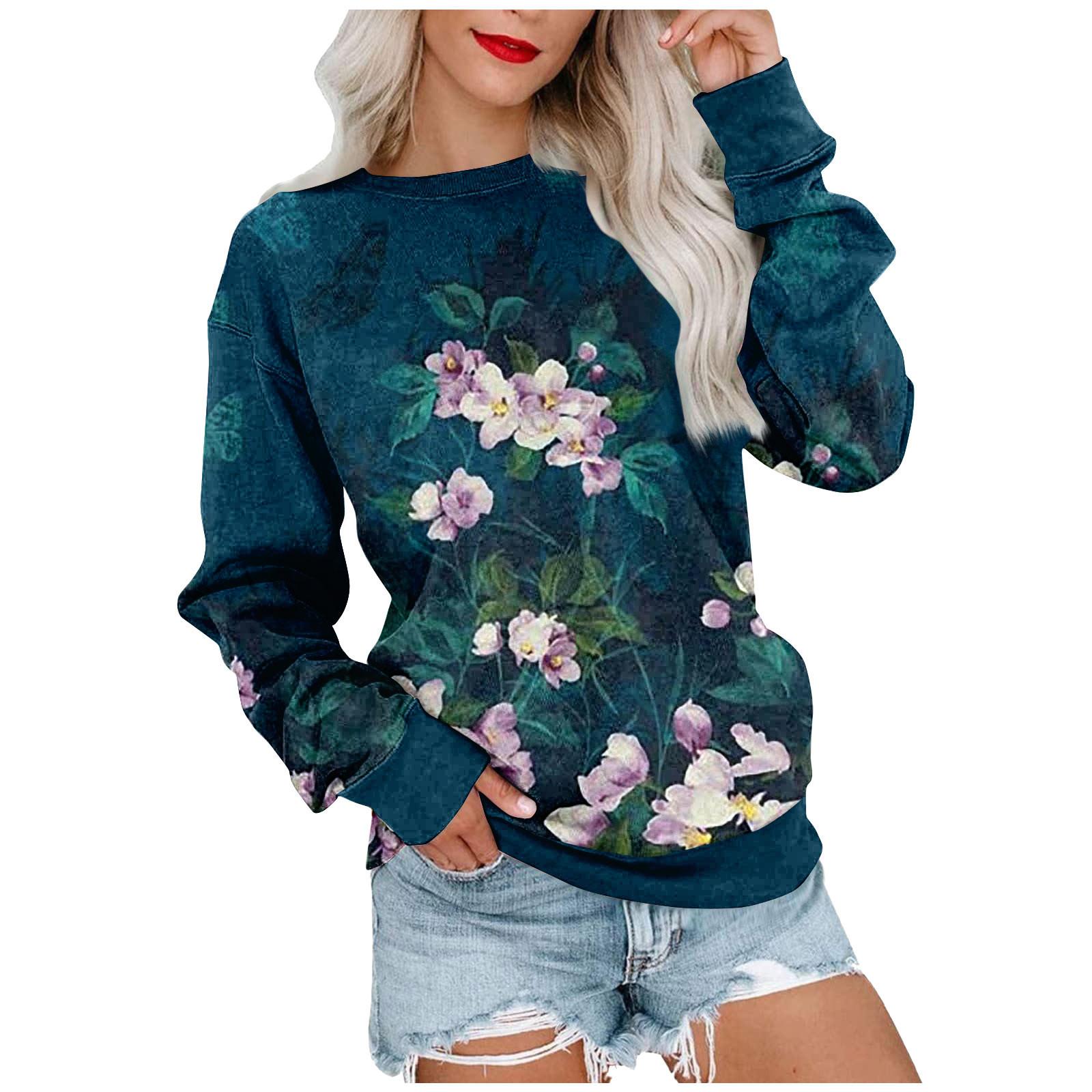 Women s Printed Sweatshirt Long Sleeve Round Neck Casual Comfortable Loose Lightweight Women s Sweatshirt XXXL