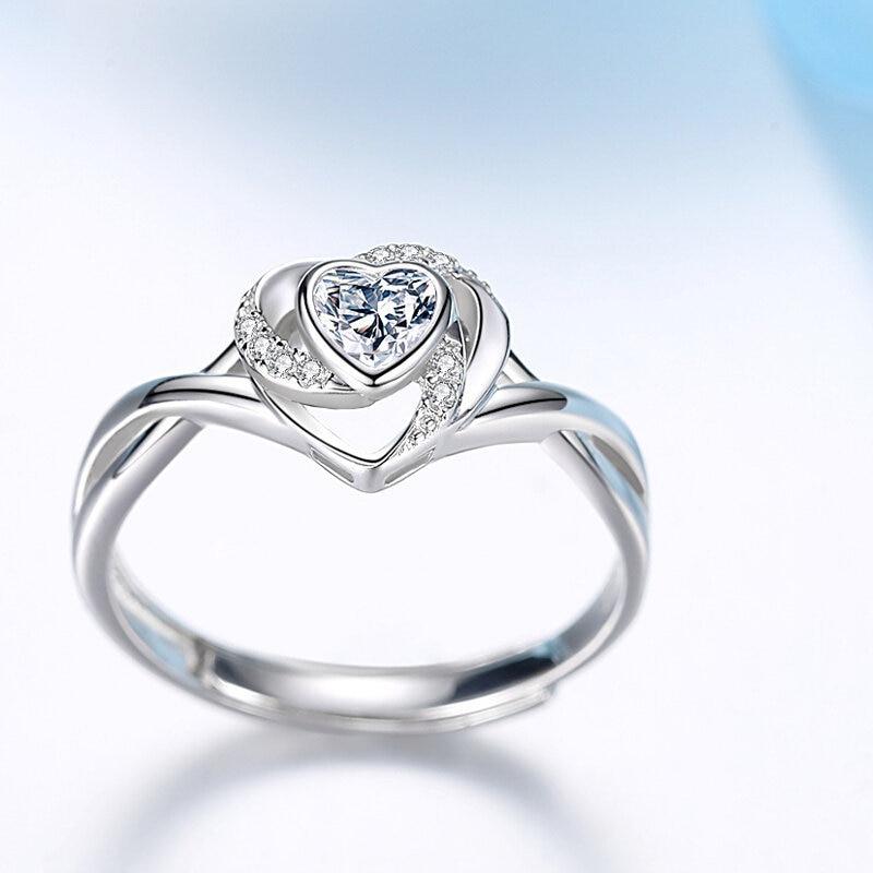 Cute Sterling Tone Plated Rings 'S Women Heart Cubic Zircon Stone Graceful Wedding Occasion Gathering Wedding Occasion Engagement Rings