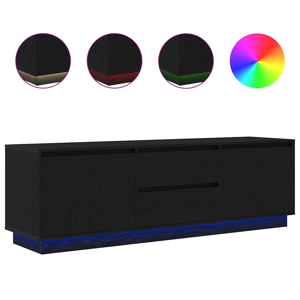 TV Stand with LED Lights Black Oak Effect 160.5x41x50 Cm