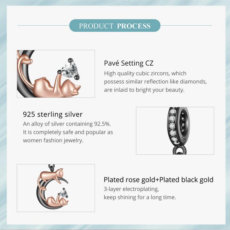 WOSTU 925 Sterling Silver Playful Cat Charms Pendant Fit Original Bracelet DIY Jewelry