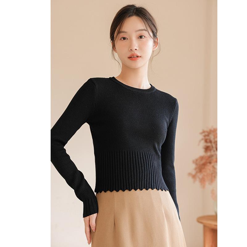 Unique chic crew neck knitted bottoming shirt women's inner sweater winter new top trendy