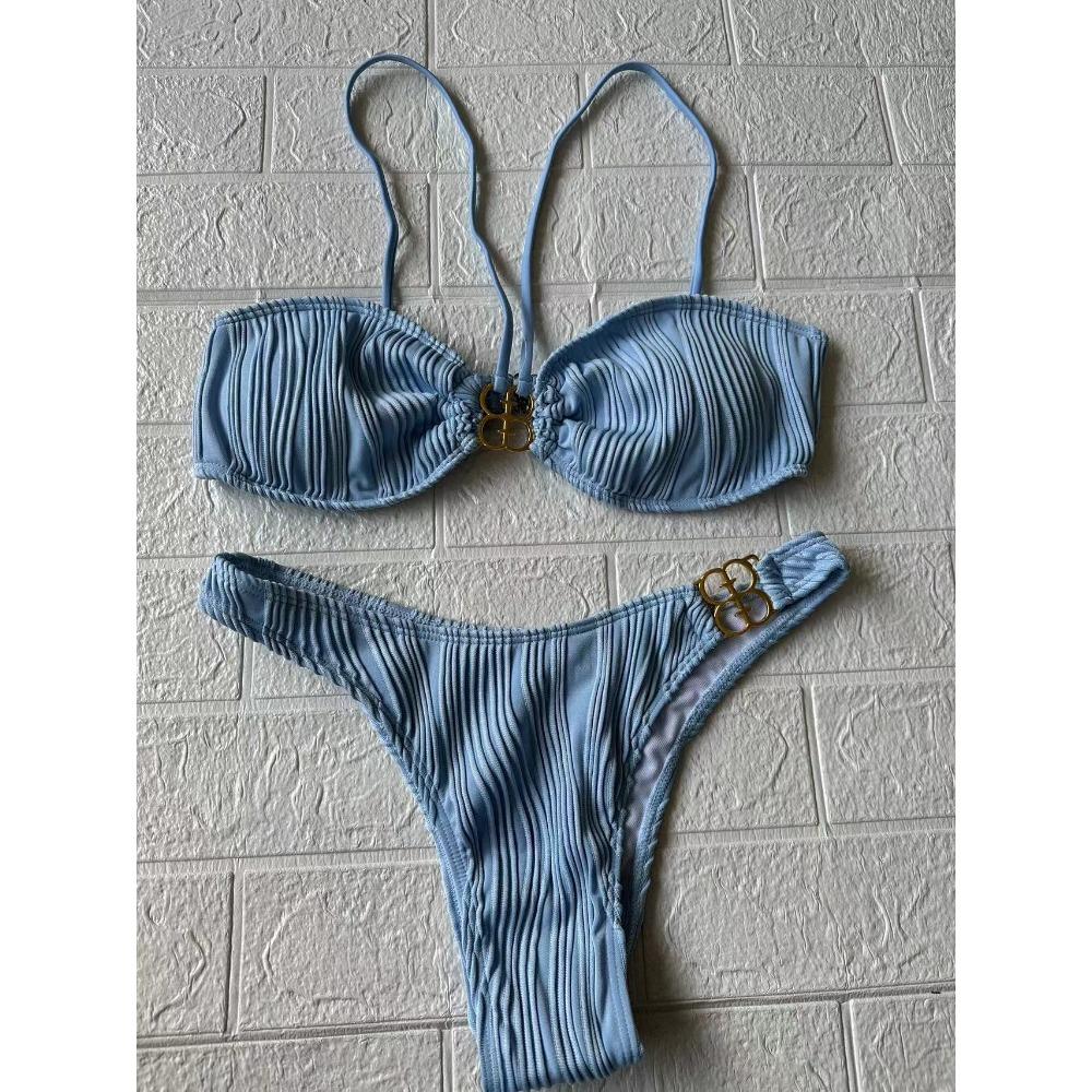 Bikini Metal Buckle Sexy Multi-colored Small Chest Women's B-button Split Swimsuit