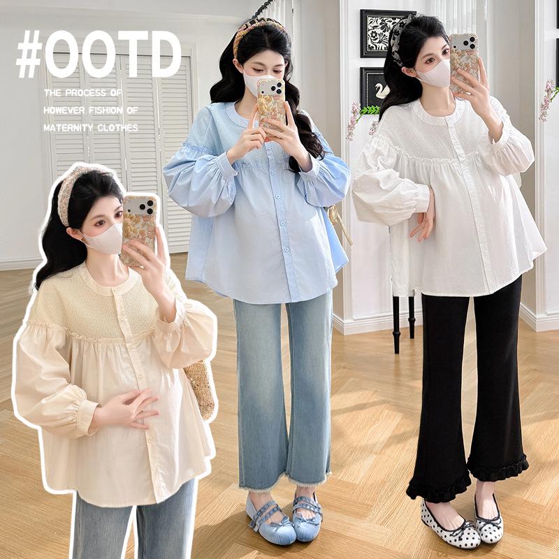 2026 Maternity Button-Down Nursing Shirt, Long Sleeve, Thin, Autumn/Spring Style. L