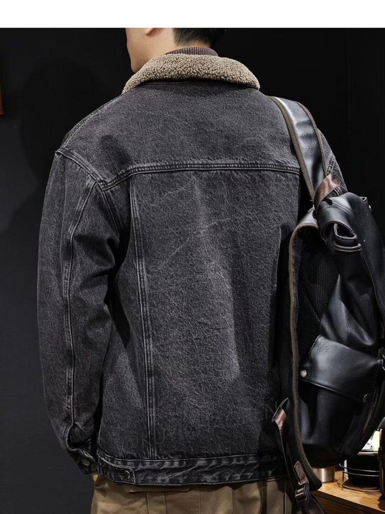 Retro-Jeansjacke für Herren mit Reverskragen – Lässiger, lockerer Schnitt, Arbeitsjacke