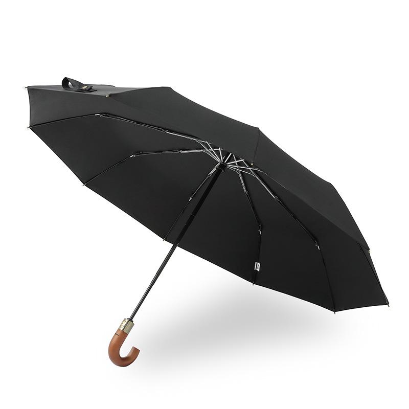 PARACHASE Windproof Auto Open/Close Umbrella with Wooden Curved Handle and Ten Ribs for Two People