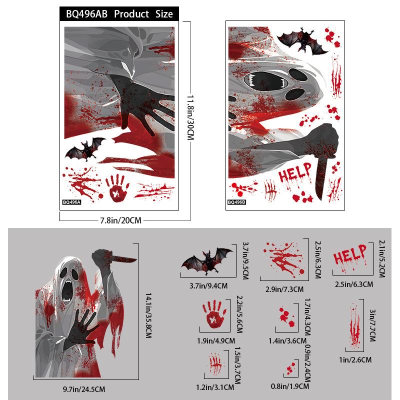 2025 Halloween Static Cling Stickers Scary Ghost Woman Bloody Handprint Window Decals For Spooky Party Home Decor