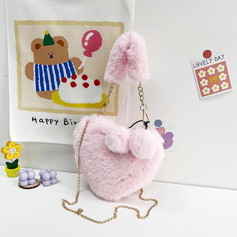 

2025 новая сумка модная сумка-сердце женская цепочка сумка-мессенджер плюшевая любовь на плечо пушок подарок на День святого Валентина розовый