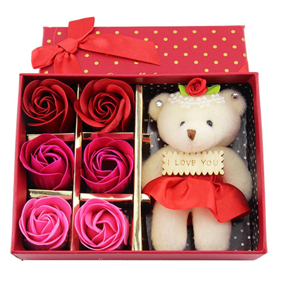 Romantic Life Bear Flower Doll Valentine Rose Artificial Soap Day Gift 6Pcs Partyation