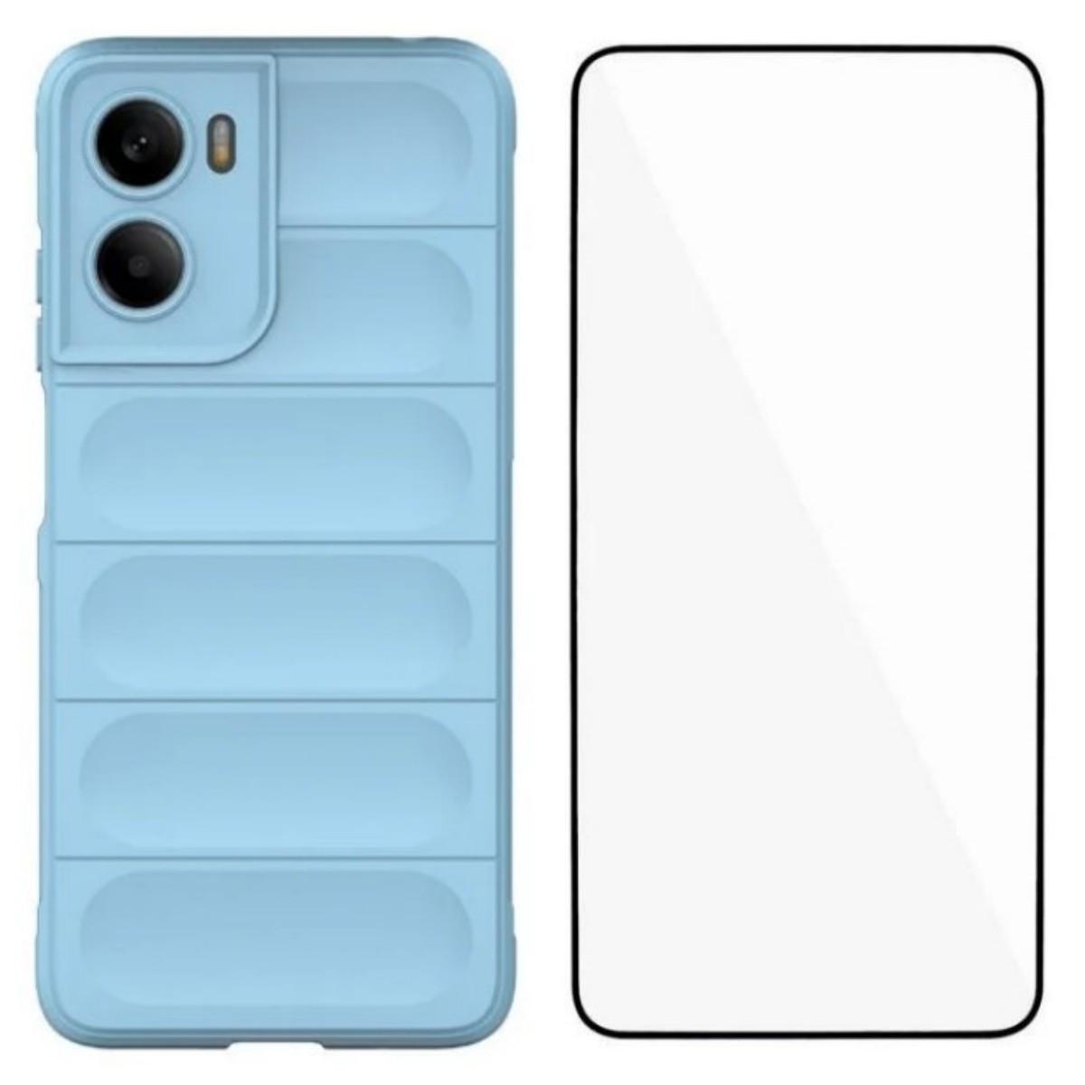 

For Motorola Moto G05 4G TPU Case WANLONFENG HD Series Anti Slip Phone Cover with Tempered Glass Baby Blue