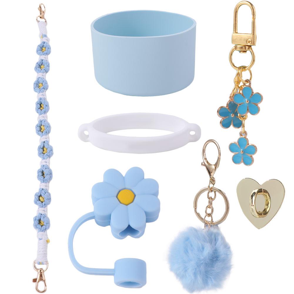 7pcs/set Flower Pattern Cup Accessories Set Multiple Color Cup Decoration Set  Tumbler