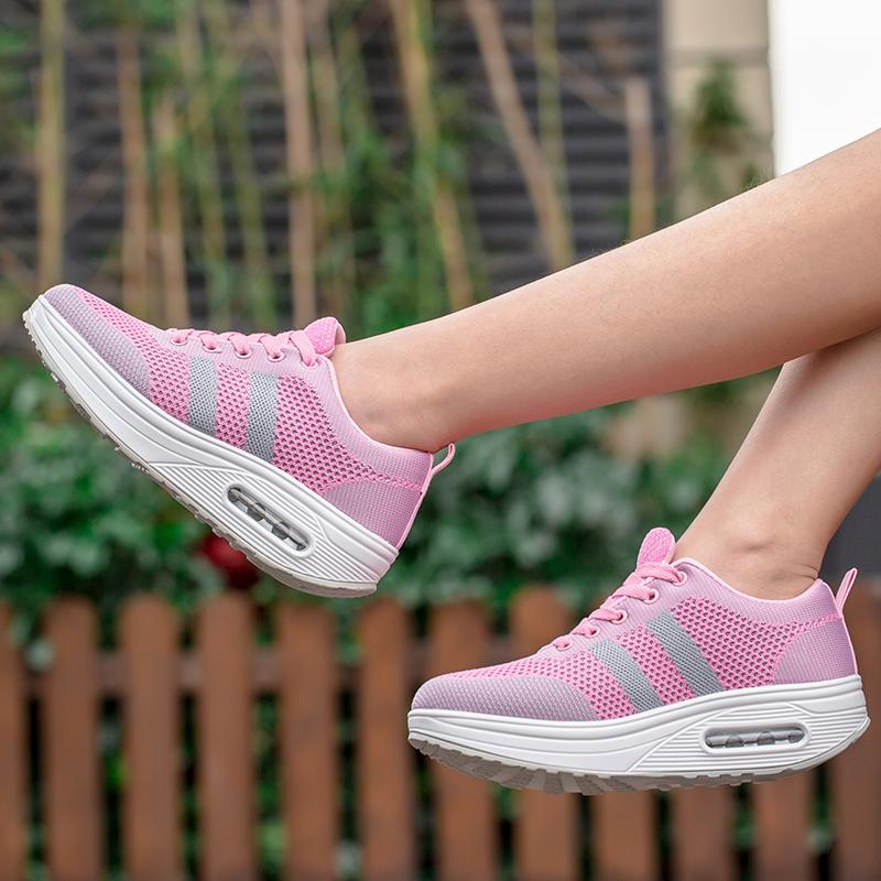 Sneakers Women Walking Shoes Air Cushion Comfortable Breathable Outdoor Casual Shoes Thick Bottom Increasing Height Lace-up