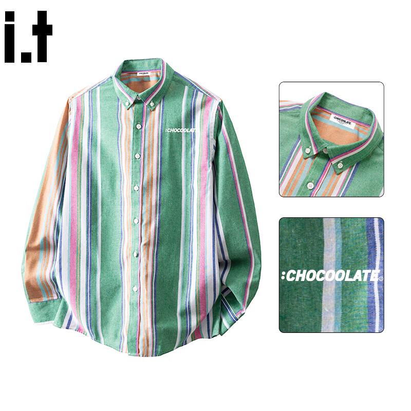 CHOCOOLATEit Men s Striped Color-block Long Sleeve Casual Shirt 4XL