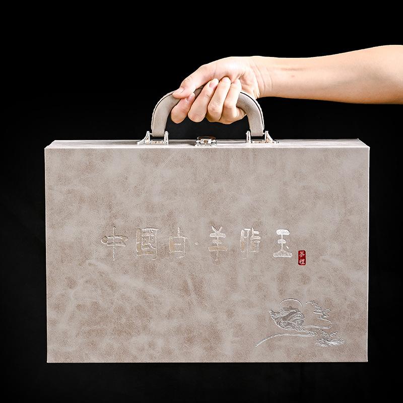 Dehua White Porcelain Suet Jade Kung Fu Tea Set Handmade Ceramic Gold Painting Line Opening Event Gifts