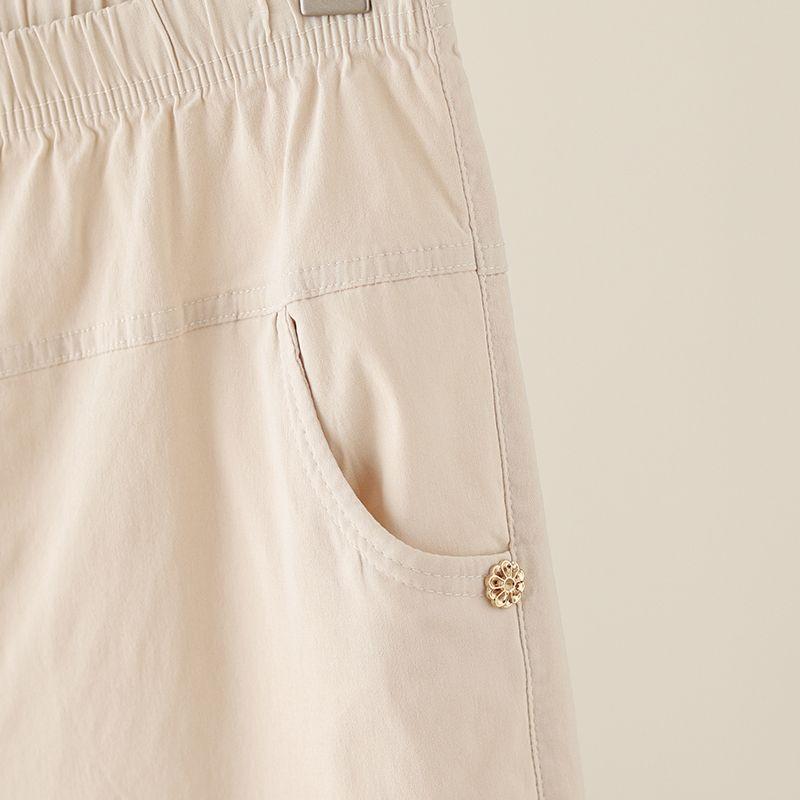 Sommer Neue Lässige Baumwoll-Cropped-Hose für Damen, Hohe Taille, Lockere Passform, Übergröße, Vielseitige Hose mit geradem Bein