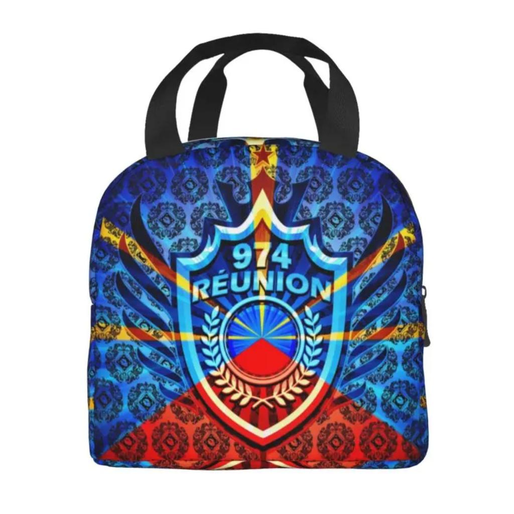 974 Reunion Island Insulated Lunch Bags for Women Maveli Coat of Arms Portable Cooler Thermal Bento Box School