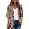 Women Beach Shirt Flower Print Thin Soft Short Sleeve Open Stitch Loose Breathable Sun Protection Anti-UV Lady Beach Cover-up