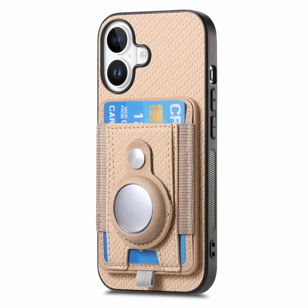 For iPhone 16 Case with  AirTag Holder Detachable Card Slot Leather + TPU + PC Phone Cover