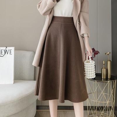 Autumn Winter Women's High Waist Slim-Fitting Flared A-Line Skirt Mid-Length Versatile Tummy-Hiding Korean Style Waist-Cinching Umbrella Skirt