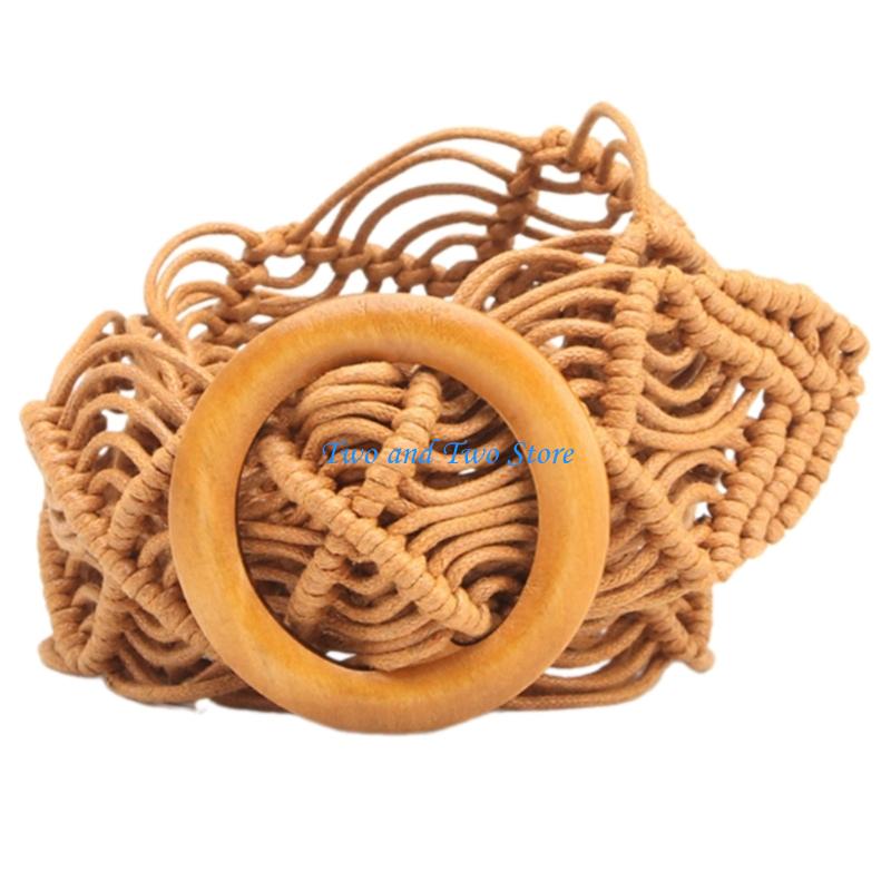HX6F Adjustable Ethnic Belt For Women Woven Waxed Rope Wide Waistband Stylish Design