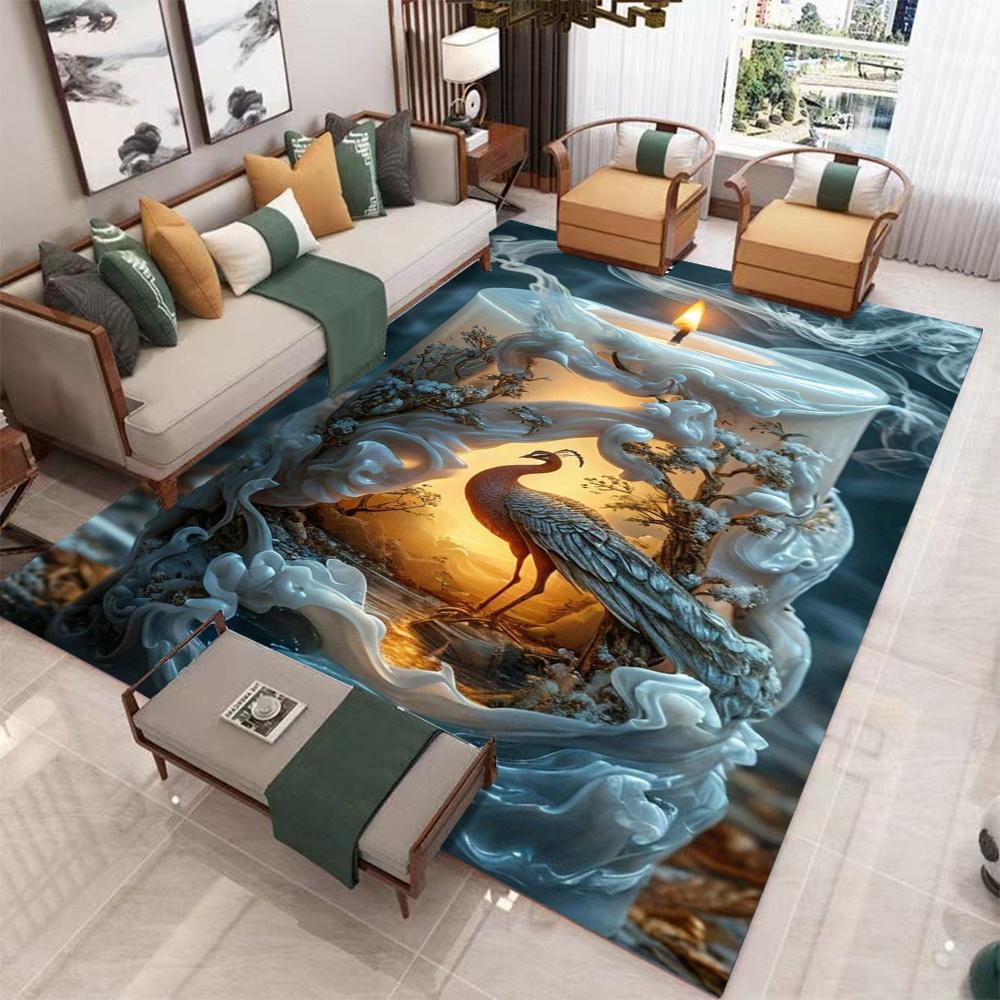 Fantasy Character Carpet Mat Mystical Landscape Dark Art Style Living Room Rug with Vibrant Sunset Torch Light Home Decoration