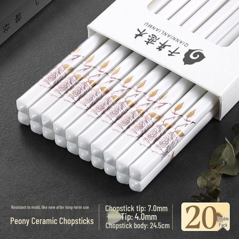 Anti-Slip Ceramic Chopsticks, Mold-Resistant, Easy to Clean, High Temp Resistant, Chinese Style, 10 Pairs