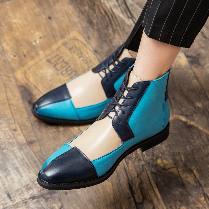 Men's Plus Size Retro High-Top Color Block Leather Shoes - Formal and Casual Trendy Footwear.