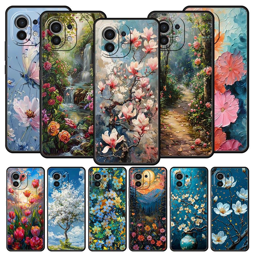 Olieverfschilderij van Bloemen Telefoonhoesje Voor Xiaomi Mi 15 14 14T 13T 12T Pro 12 13 11 Lite 5G 11T Poco X6 X7 X5 Pro Zachte TPU Cover