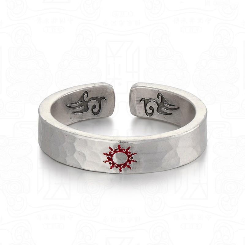Adjustable Copper Ring With Sun Moon Motif Handcrafted Textured Band Men Women Vintage Style Jewelry