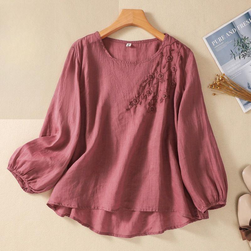 

Футболка большого размера, женская, с вышивкой, с круглым вырезом, тонкая, дышащая, базовая, верхняя часть 3XL вино красного