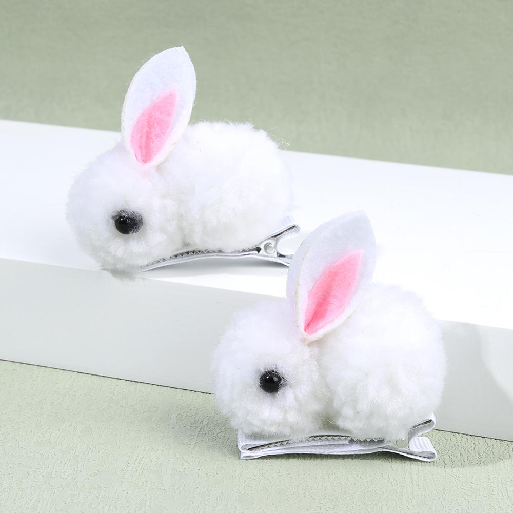2Pcs Cute Bunny Hair Clips 3D Soft Hairball Plush Rabbit Hairpins For Baby Girls Children Headwear Ornaments Accessories Gifts