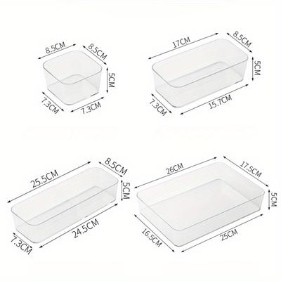 4pcs Large Capacity Clear Plastic Desk Drawer Organizer Box Storage Container for Office Stationery and Home Decluttering