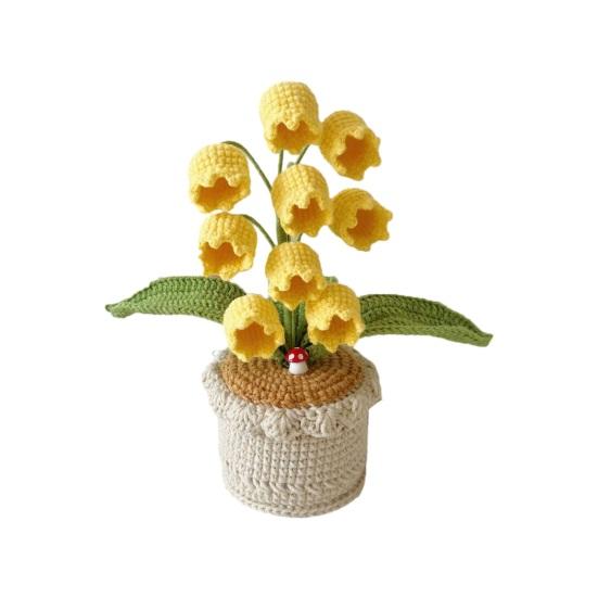 Crocheted Potted Bell Flower Decoration Handmade Knitting Floral Ornament Artificial Hand Woven Flower Home Office Table