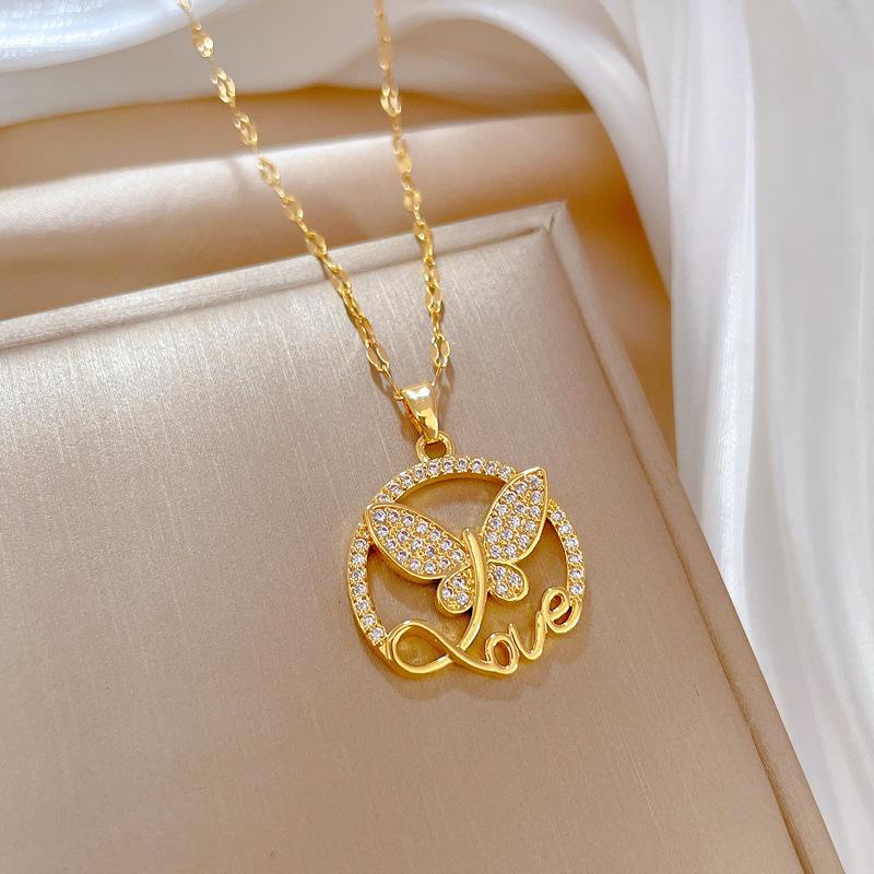 Schmetterling Liebe Licht Luxus Bankett Hochzeit Halskette Damen Vielseitige Schlüsselbeinkette Titanstahlkette