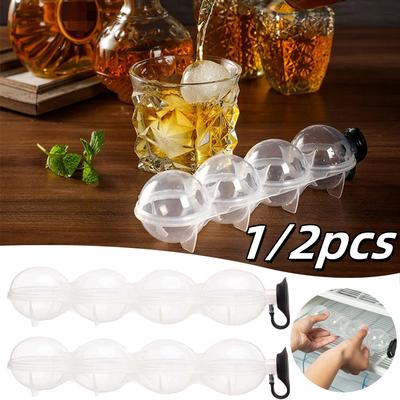 1/2PC 4-Hole Round Ice Hockey Mold Reusable Plastics Ice Ball Cube Maker Transparent Bar Ware Ice Mould Whiskey Circular Ice Box