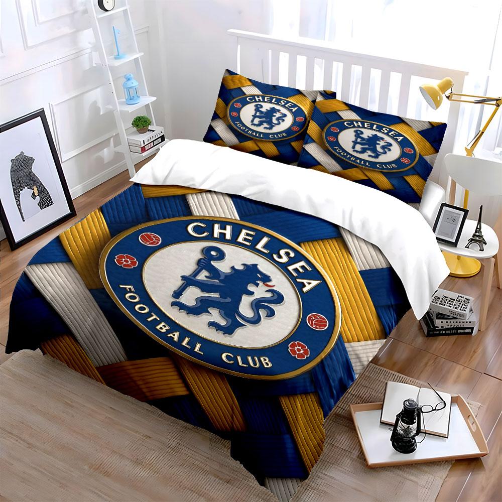 Chelsea FC Bedding Set Three-Piece Bedding Duvet Cover Set Duvet Cover Pillowcases (1 * Duvet Cover 2 * Pillowcases, Without Duvet Insert)