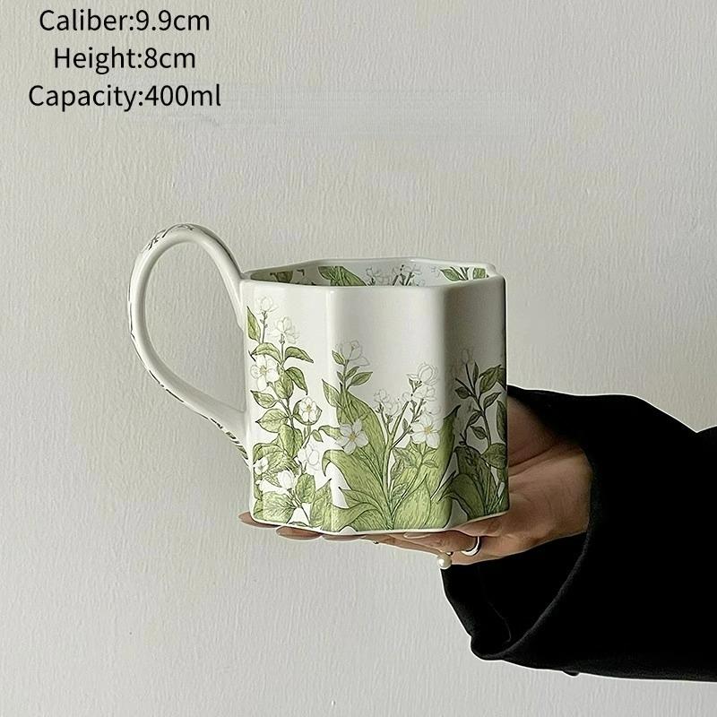 

Lily of the valley Ceramic Coffee Cup, Medieval Style Mug Set, American Latte Cup Mugs, Creative Green Coffee Cups,Cafe Tools 230-400ml